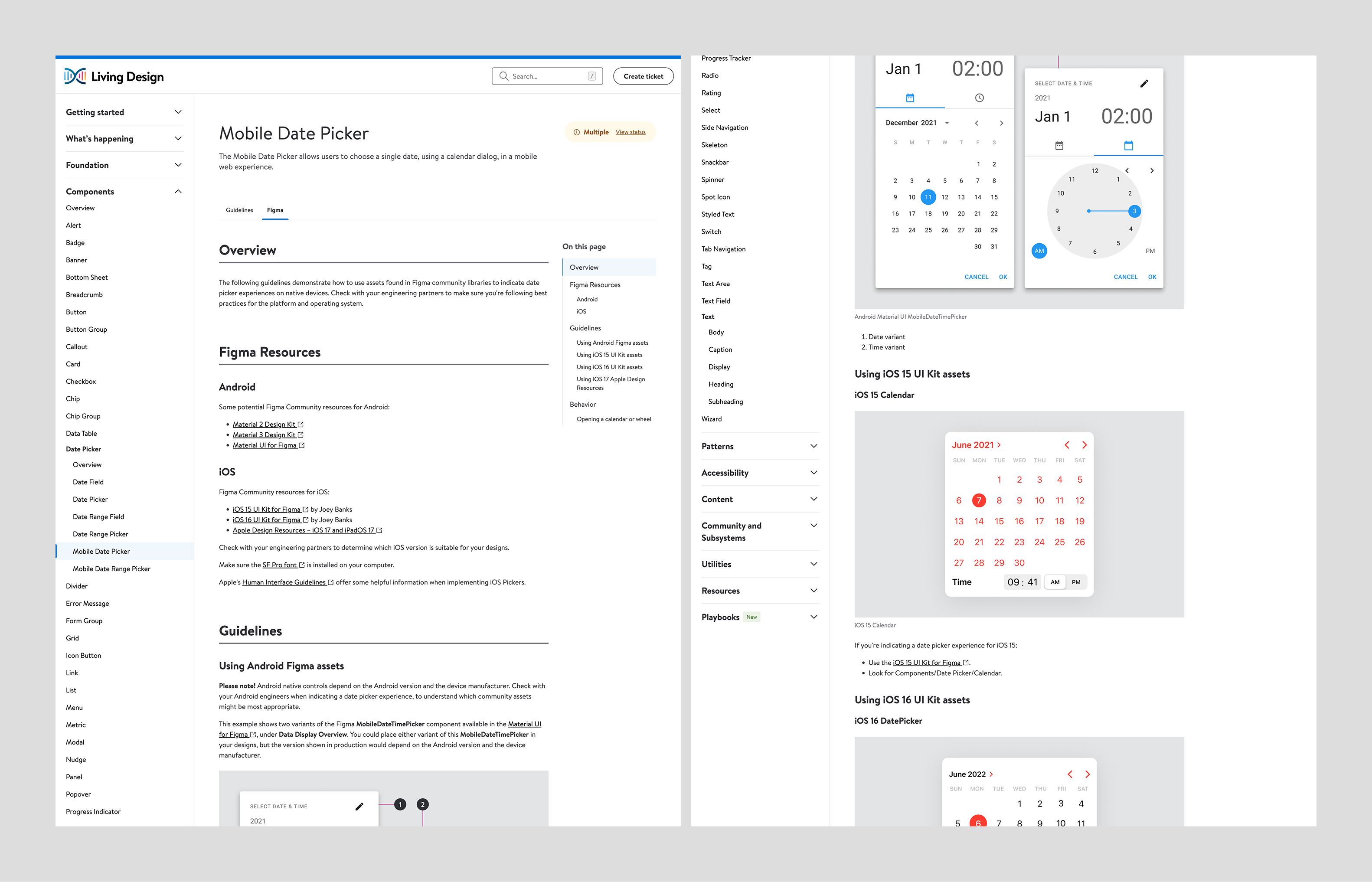 Excerpt of documentation for use of native iOS and Android date picker & calendar components