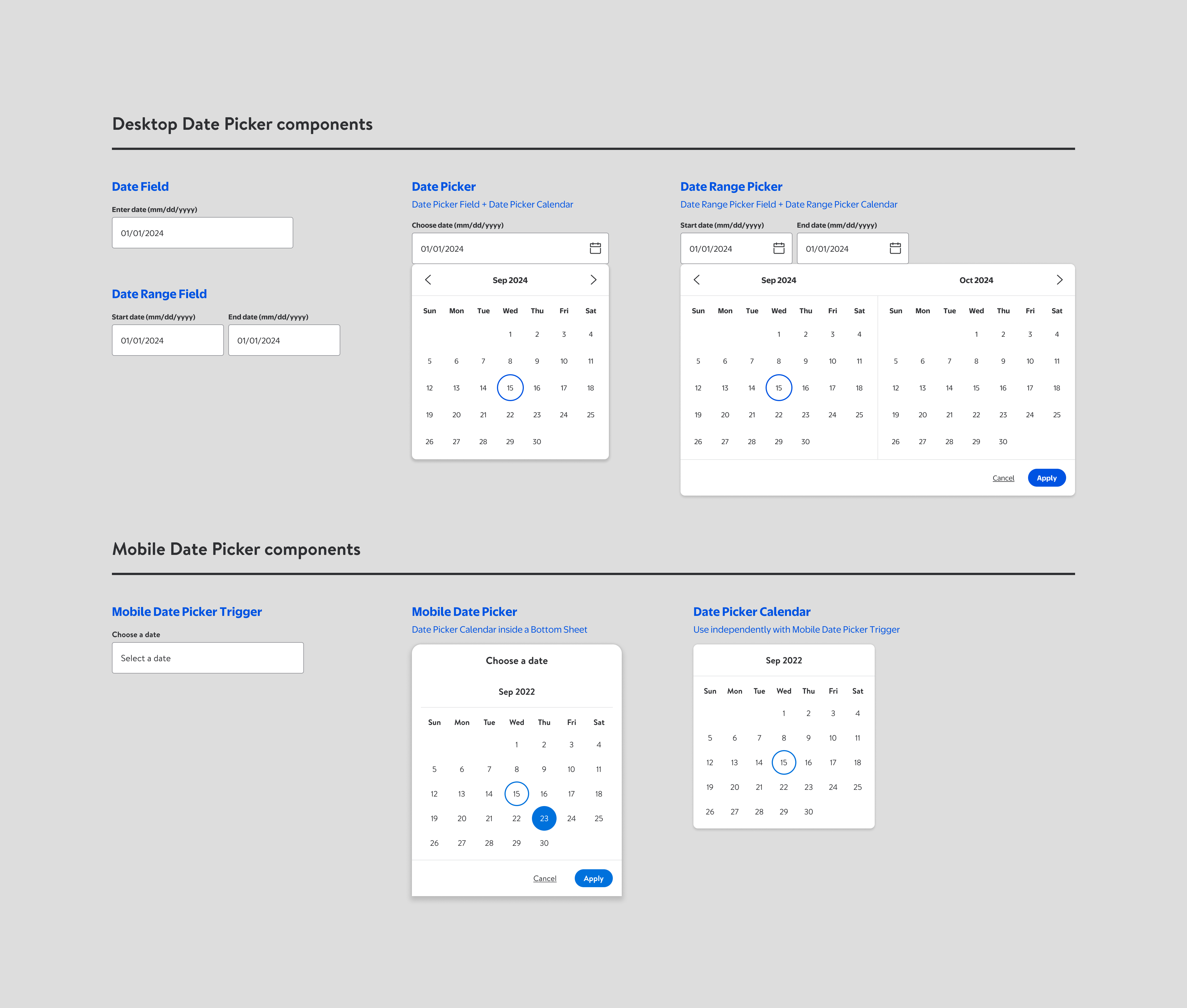 Living Design Date Picker components