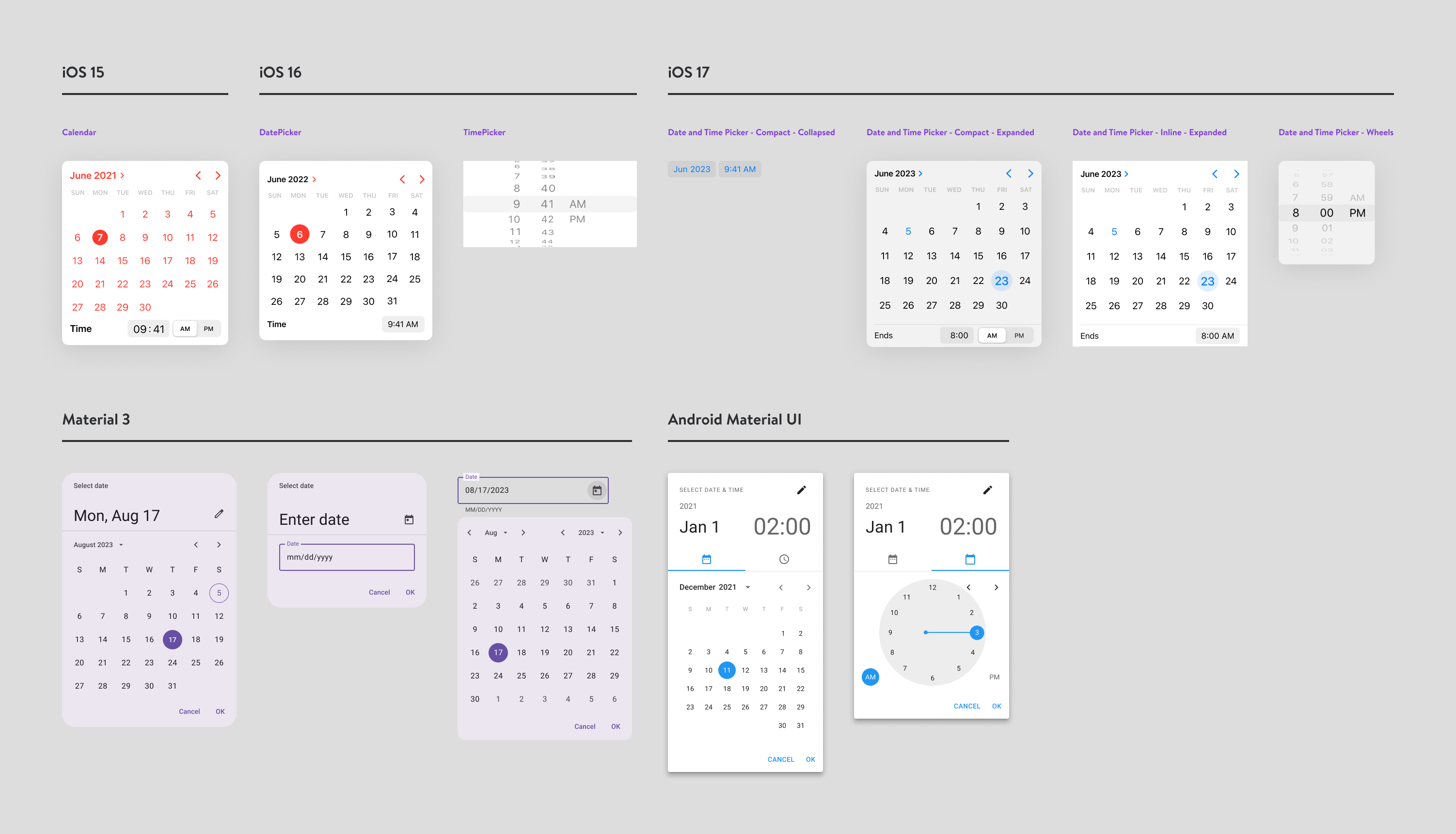 iOS and Android date picker and calendar components